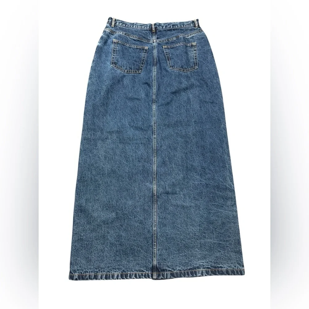 Eddie Bauer Longline Button-Front Flannel Lined Denim Maxi Skirt Size 10 Tall